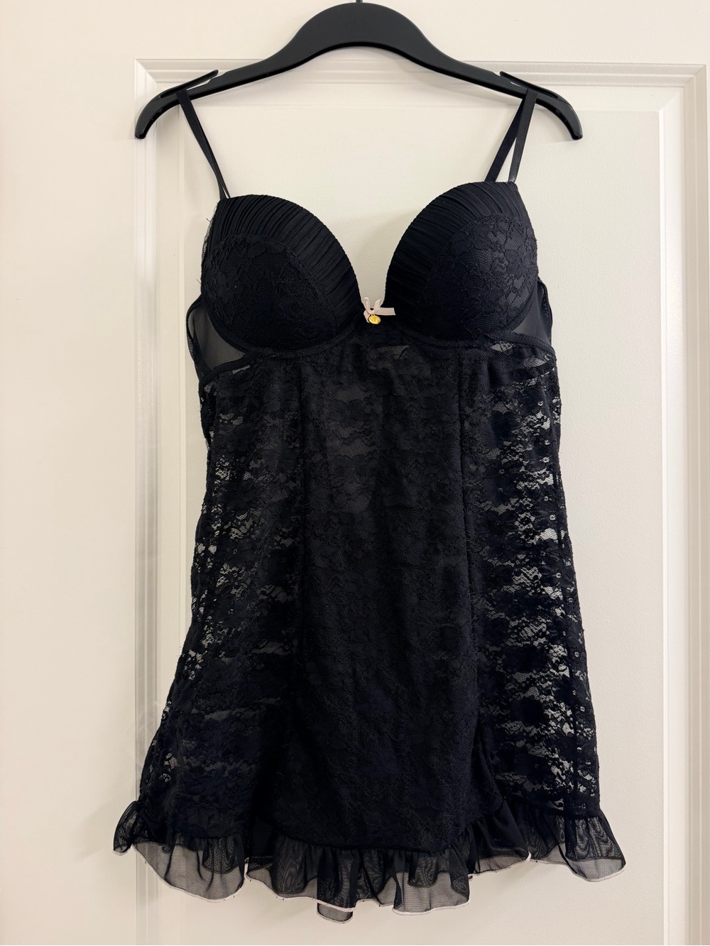 Jessica Simpson Black Floral Lace & Mesh Babydoll
Nightgown - Size Large